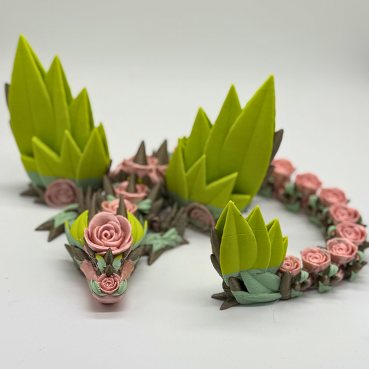 Rosendrache mit Flügeln Hellgrün/Rosa/weiß B-Ware